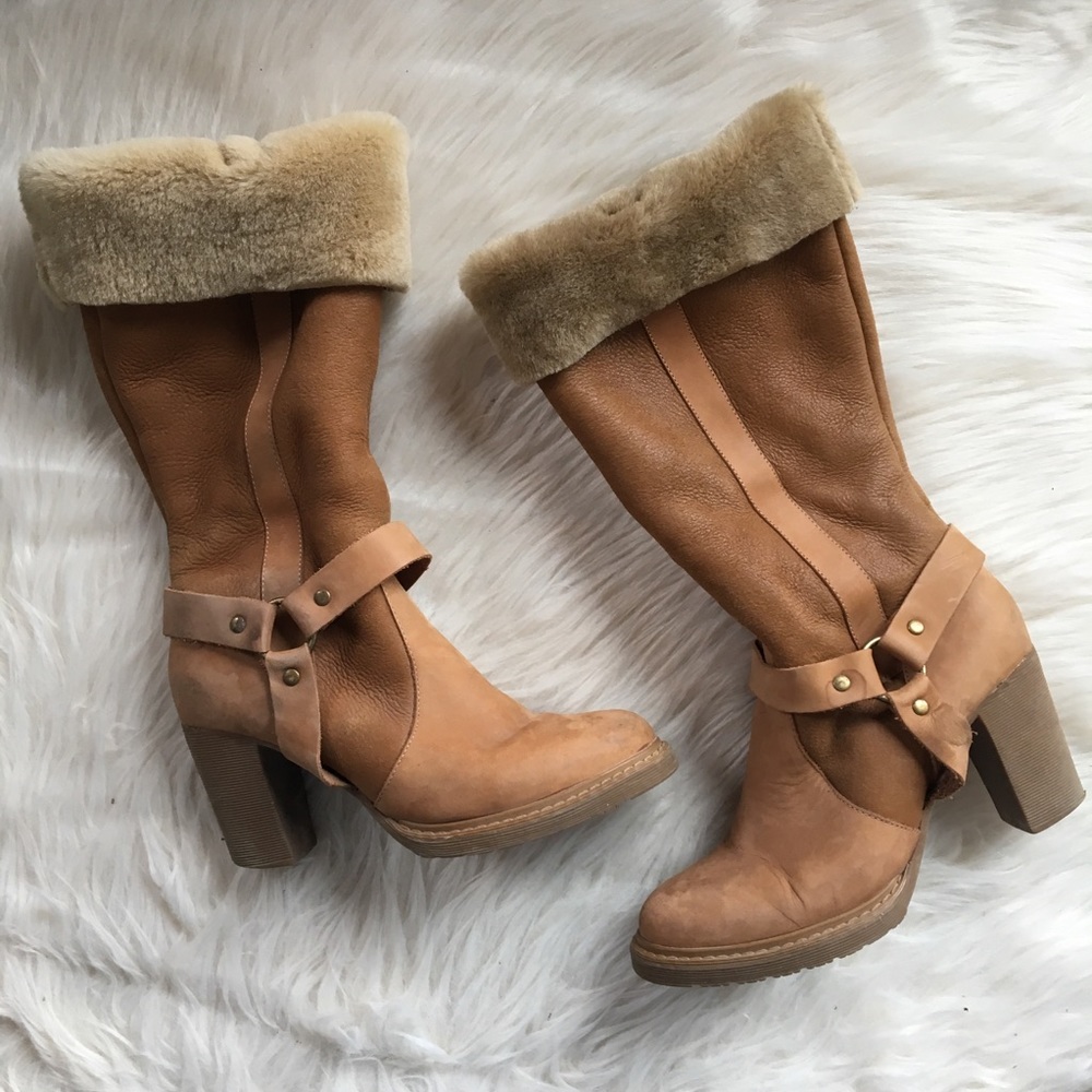 Stetson leather & shearling lined harness boots 8